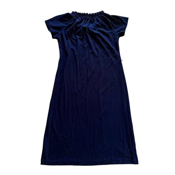Talbots Petite Size P Small Navy Blue Short Sleeve Midi Dress With Ruffle Neck - Picture 5 of 7